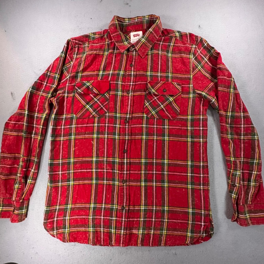 Levis Mens Red Plaid Flannel Button Down Shirt Long Sleeve L 3LGLW1308